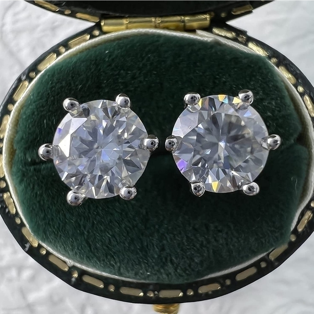 Certified 18k White Gold 4.0ct Diamond Stud Earrings Moissanite 925 Anniversary